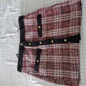 Tweed Button-Front Mini Skirt